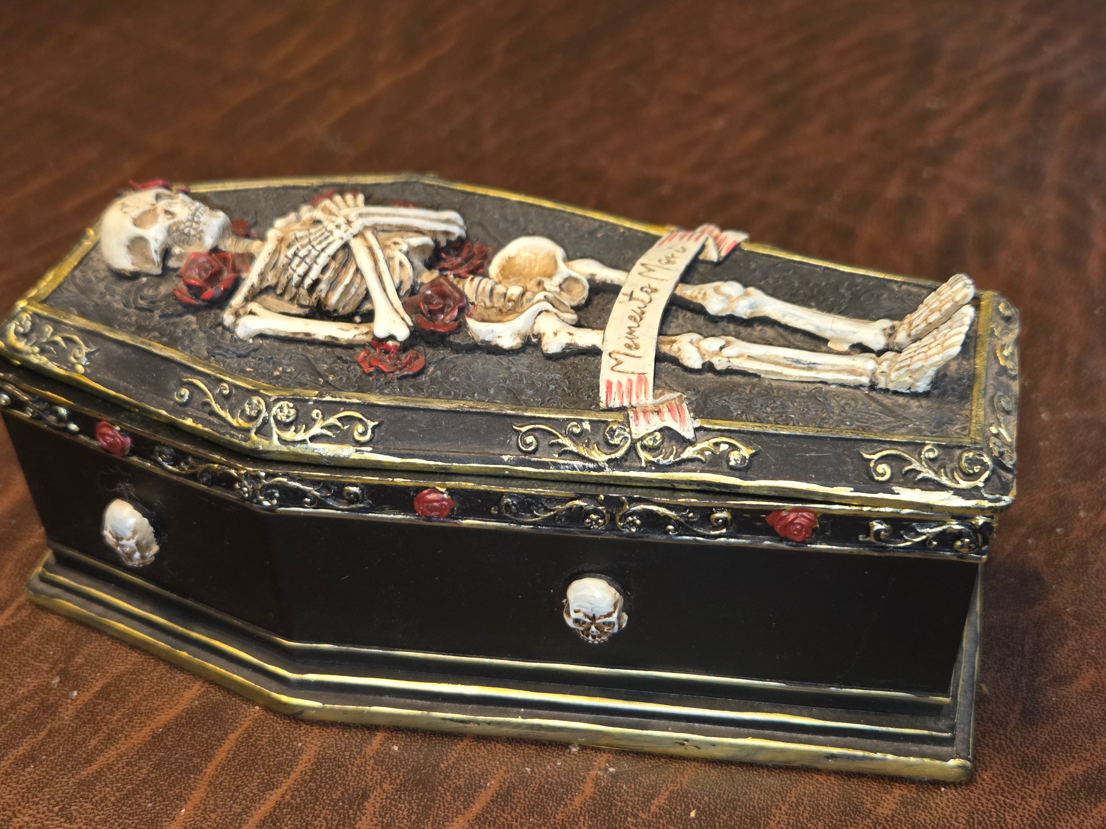 Gothic Noir Coffin Skeleton Trinket Box