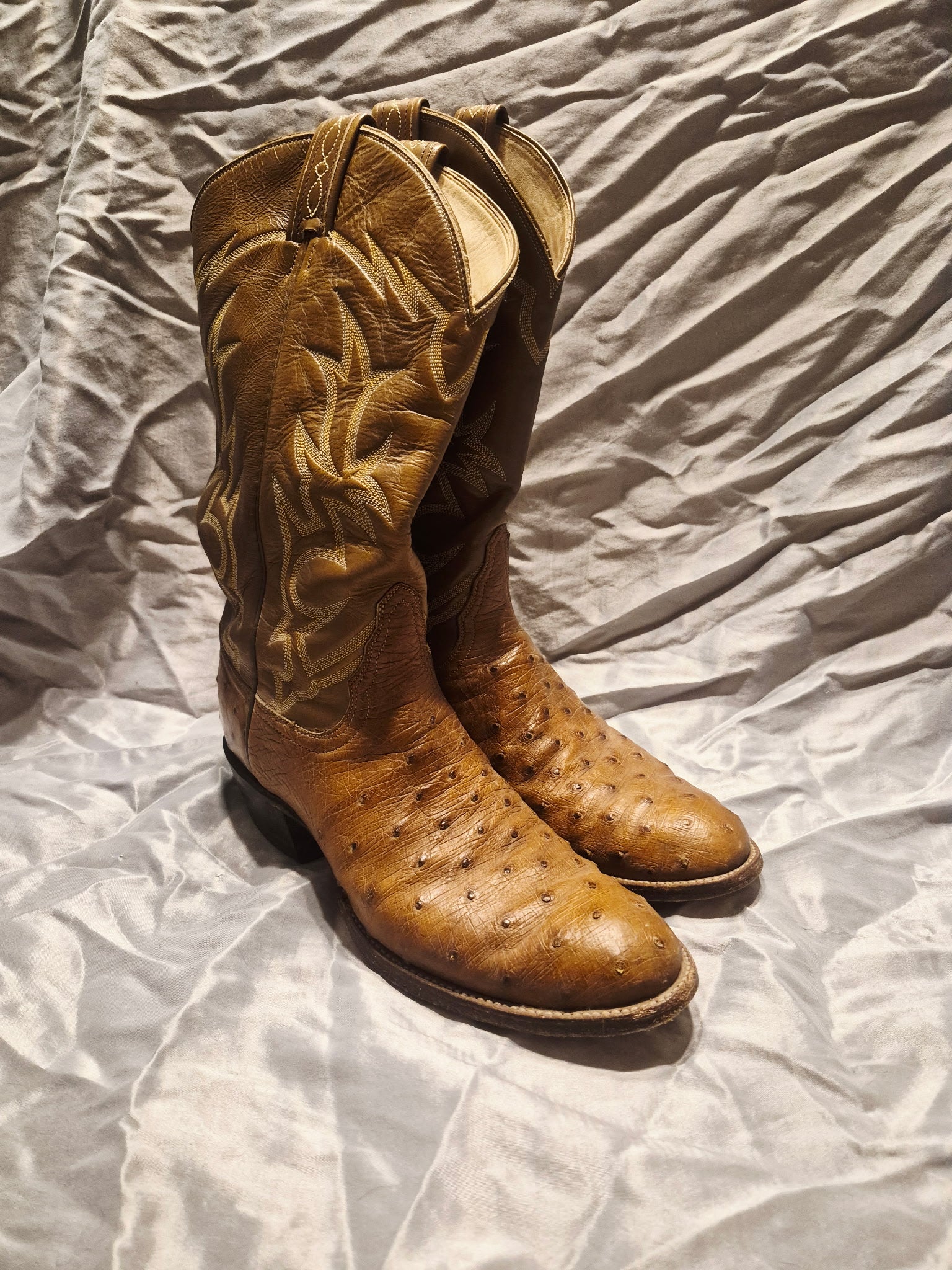 Vintage Tony Lama Ostrich Quill Cowboy Boots