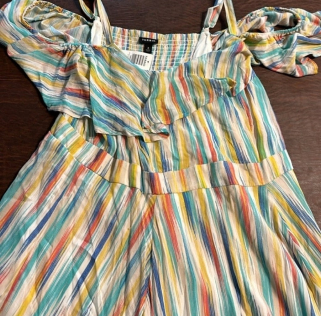 Torrid Colorful Striped Off-Shoulder Dress