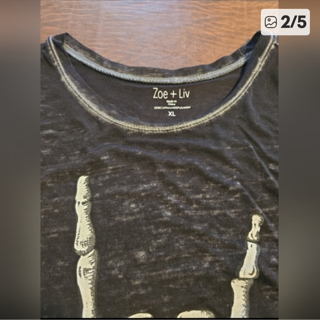 Black Skeleton Hand Womens Shirt
