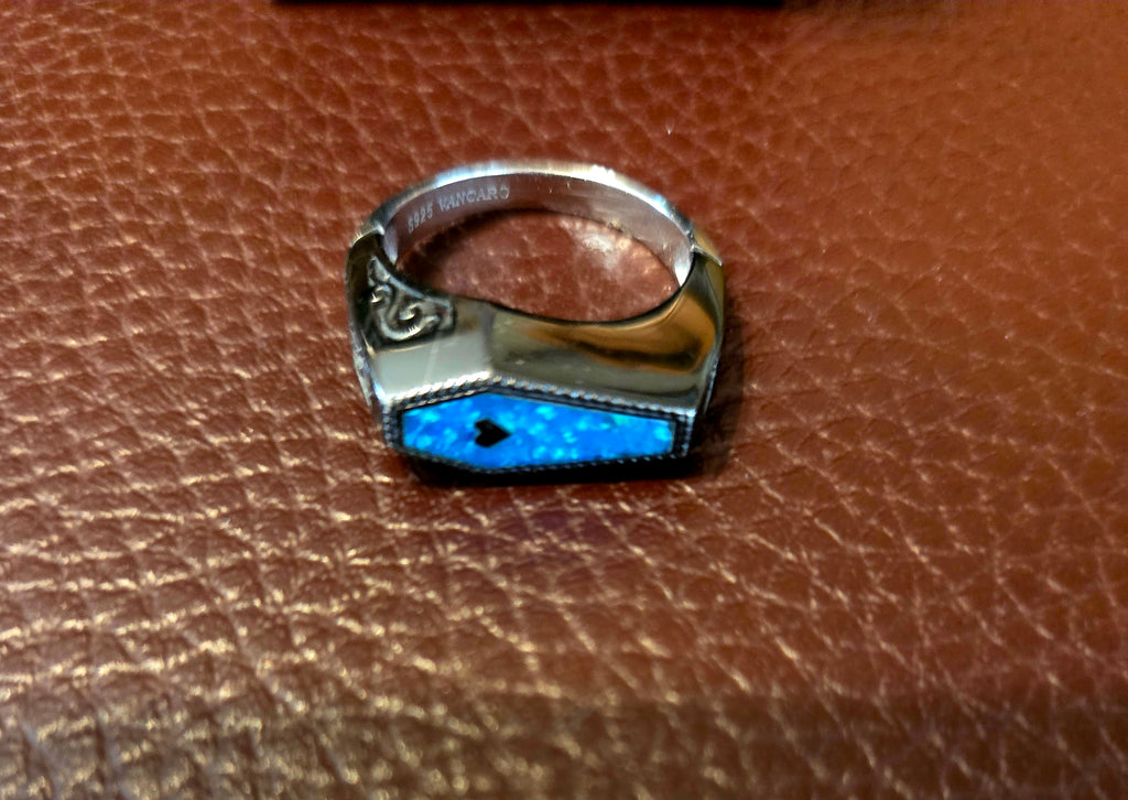 Ladies Blue Opal Coffin Ring
