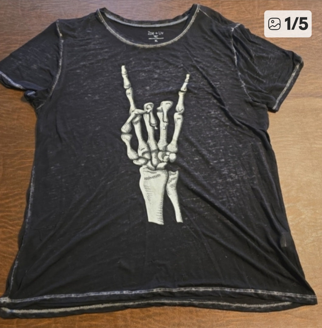 Black Skeleton Hand Womens Shirt