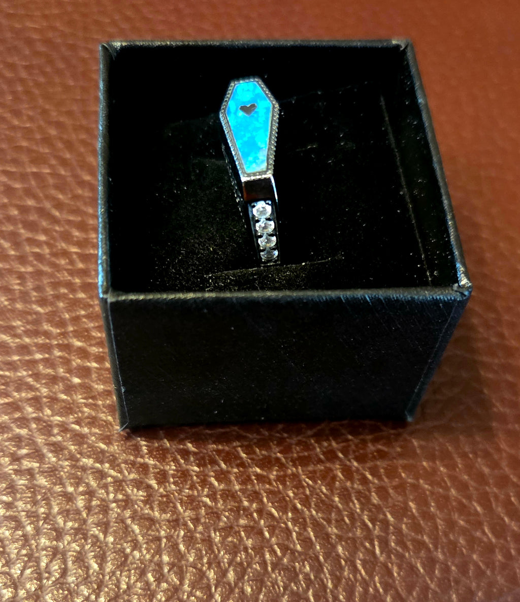 Ladies Blue Opal Coffin Ring